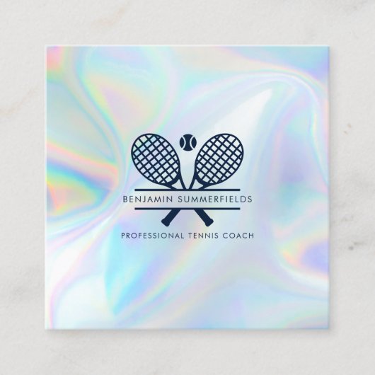 テニスコーミニマルタイポグラフィホログラフィック スクエア名刺 (正面)