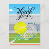 テニスサンキューカードとコートのボール ポストカード (正面)