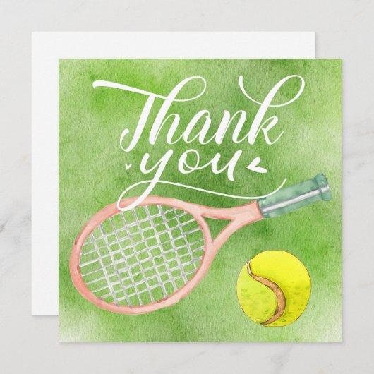 テニスサンキューカードラケットとボールウォーター色 サンキューカード (正面/裏面)