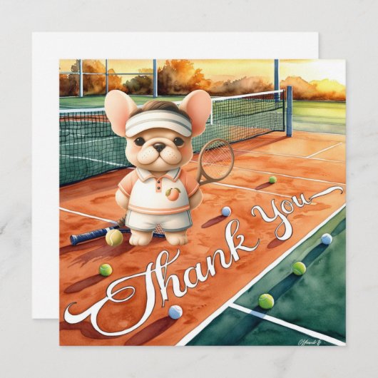 テニスサンキューカードラケットとボールウォーター色 サンキューカード (正面/裏面)