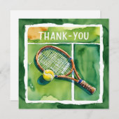 テニスサンキューカードラケットとボールウォーター色 サンキューカード (正面/裏面)