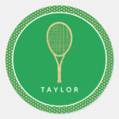 テニスシックグリーン金ゴールド名前をカスタムする ラウンドシール (正面)