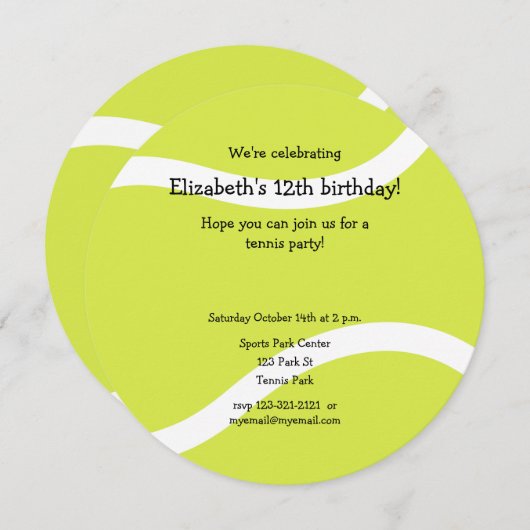 テニスシンプルボール誕生日パーティー 案内状 (正面/裏面)