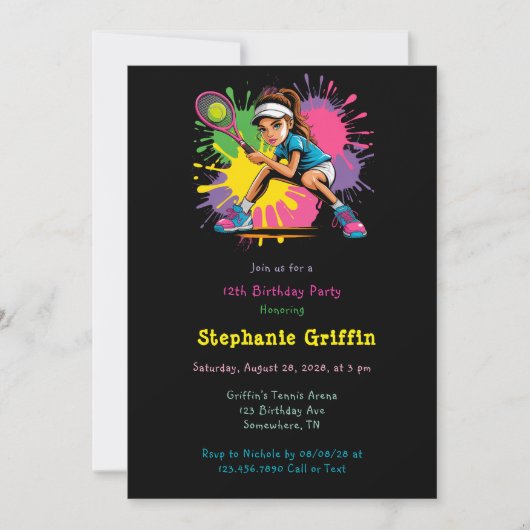 テニススターガールバースデーパーティー 招待状 (正面)