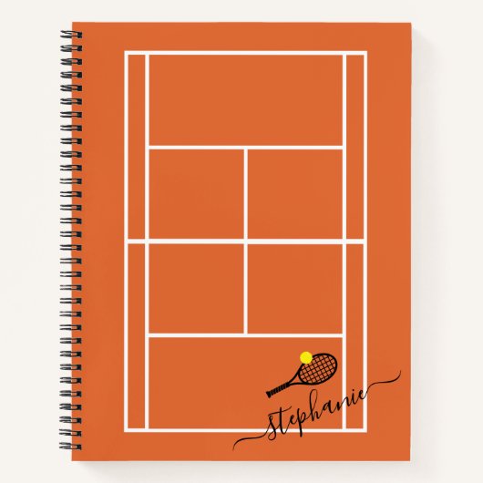 テニススポーツクレイパーソナライズされたコート ノートブック (正面)