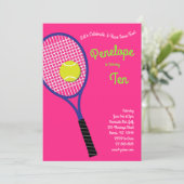 テニススポーツ子供の誕生日パーティーピンクガールズ 招待状 (スタンド正面)