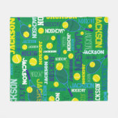 テニススポーツ緑の白い青色の黄色の名前をカスタムする フリースブランケット (正面(横))