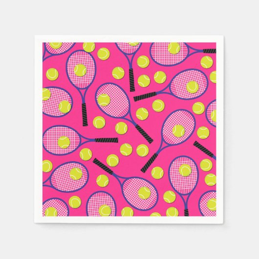 テニススポーツ誕生日パーティーピンク スタンダードカクテルナプキン (正面)