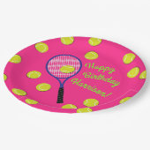 テニススポーツ誕生日パーティーピンク ペーパープレート (アングル)