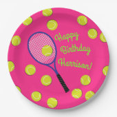 テニススポーツ誕生日パーティーピンク ペーパープレート (正面)