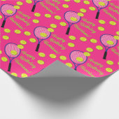 テニススポーツ誕生日パーティーピンク ラッピングペーパー (角)