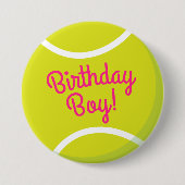 テニススポーツ誕生日ボーイパーティーピンク 缶バッジ (正面)