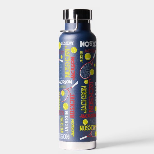 テニススポーツ赤い白いイエロー名前をカスタムする ウォーターボトル (右面)