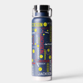 テニススポーツ赤い白いイエロー名前をカスタムする ウォーターボトル (背面)