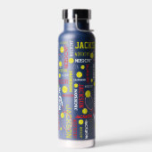 テニススポーツ赤い白いイエロー名前をカスタムする ウォーターボトル (左面)