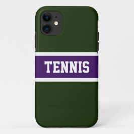 テニススポーティはっきりしたパープルフォレストグリーンストライプズ iPhone 11 ケース