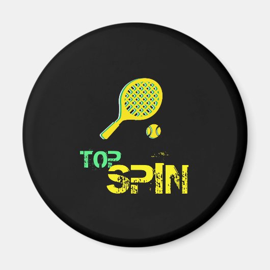 テニススポーポップ・アートのツアート、グリーン&イエローラケット&ボール マグネット (正面)