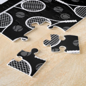 テニスタイポグラフィ文字ブラック&ホワイトカッコいいギフト ジグソーパズル (側面)