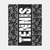 テニスタイポグラフィ文字ブラック&ホワイトカッコいいギフト フリースブランケット (正面)