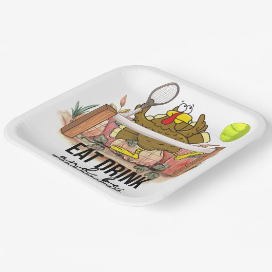 テニスターキー感謝祭おもしろい漫画かわいい昼寝 ペーパープレート (傾斜あり)