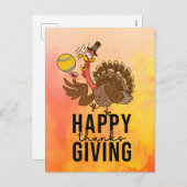 テニスターキー感謝祭おもしろい漫画の休日 シーズンポストカード (正面/裏面)
