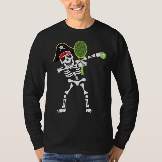 テニスダビングスケルトン海賊ハットハロウィーン Tシャツ (正面)