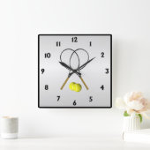 テニスダブルスシルバー スクエア壁時計 (ホーム)