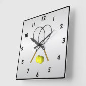 テニスダブルスシルバー スクエア壁時計 (傾斜)