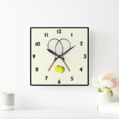 テニスダブルズクリーム スクエア壁時計 (ホーム)