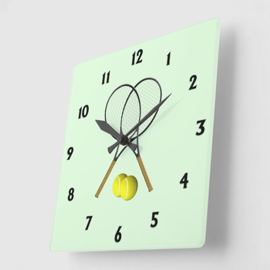 テニスダブルズグリーン スクエア壁時計 (傾斜)