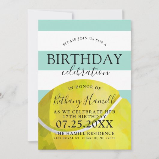 テニステーマの誕生日パーティースセージ招待状 招待状 (正面)