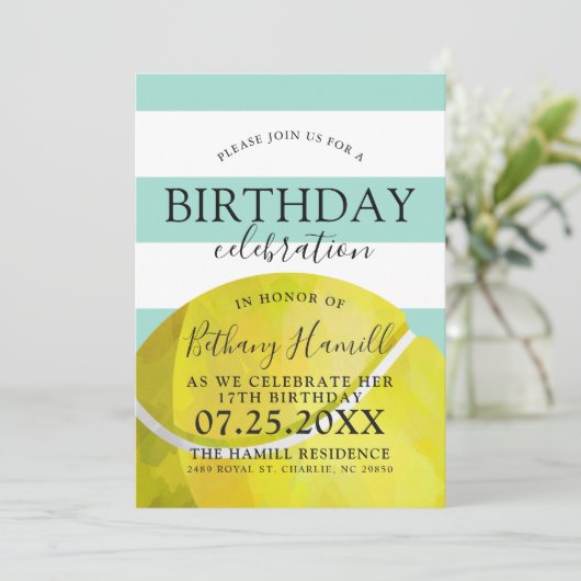 テニステーマの誕生日パーティースセージ招待状 招待状 (スタンド正面)