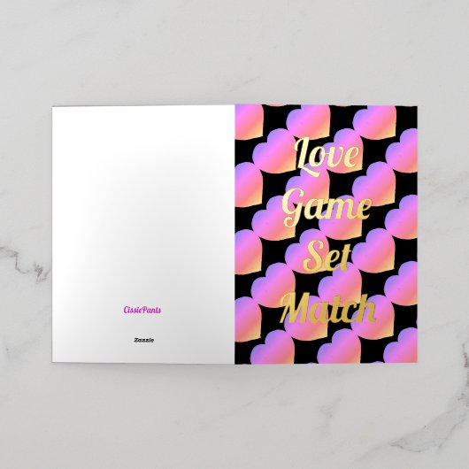 テニステーマバレンタインフォイルホリデーカード 箔シーズンカード (外側レイダウン)