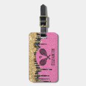 テニステーマピンクグリッタースパークモノグラムのル名 ラゲッジタグ (正面縦)