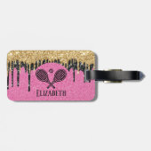 テニステーマピンクグリッタースパークモノグラムのル名 ラゲッジタグ (裏面横)