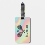 テニステーマピンクモダンレトロモノグラムの名 ラゲッジタグ (裏面縦)