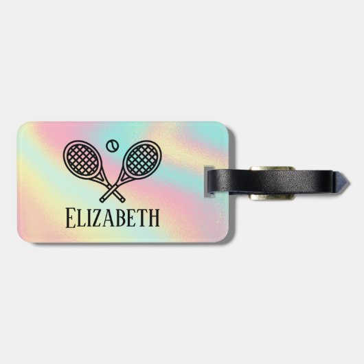 テニステーマピンクモダンレトロモノグラムの名 ラゲッジタグ (裏面横)