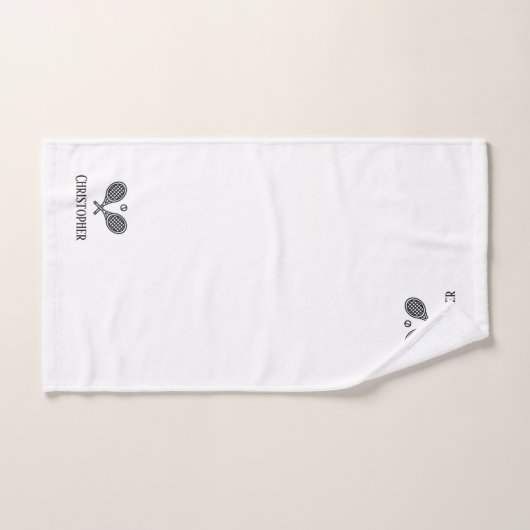 テニステーマモノグラムのがテニスボールを手渡す ハンドタオル (ハンドタオル)
