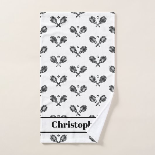テニステーマモノグラムのネームテニスラケット ハンドタオル (ハンドタオル)