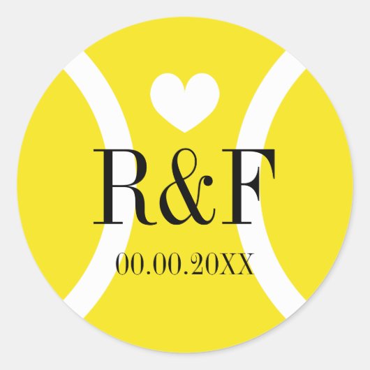 テニステーマ結婚式の引き出物シール付きモノグラム ラウンドシール (正面)