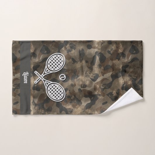 テニステーマ迷彩柄モノグラムのネームテニスボール ハンドタオル (ハンドタオル)