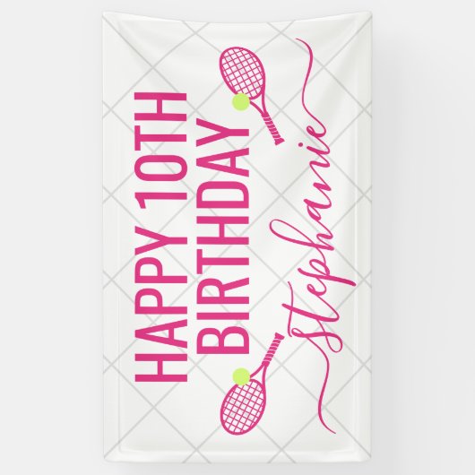 テニスネームパーソナライズされたピンクバースデーパーティー 横断幕 (縦)