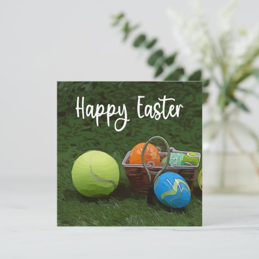 テニスハッピーイースターと卵を緑色に塗る シーズンカード (スタンド正面)