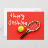 テニスハッピーバースデーラケットとボールを赤く塗る ポストカード (正面/裏面)