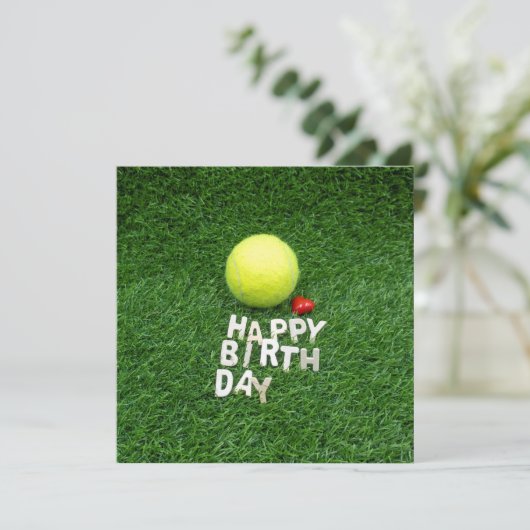 テニスハッピーバースデーラブハートの形 カード (スタンド正面)