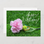 テニスハッピーバースデー(カーネーション花) ポストカード (正面/裏面)