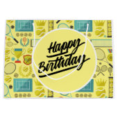 テニスハッピーバースデー(ボールとラケットイエロー) ラージペーパーバッグ (正面)