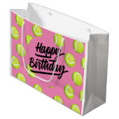 テニスハッピーバースデー（ボール付きピンク）  ラージペーパーバッグ (正面アングル)