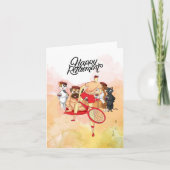 テニスハッピーリタイアメント選手と犬の水色 カード (正面)