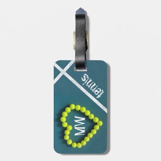 テニスハートパーソナライズされた愛 ラゲッジタグ (裏面縦)